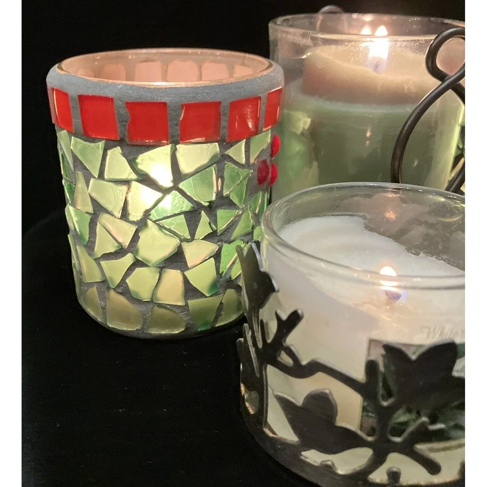 Votive Lot 5 Glass & Metal Tea light Candle Holders Bath & Body Works Christmas
